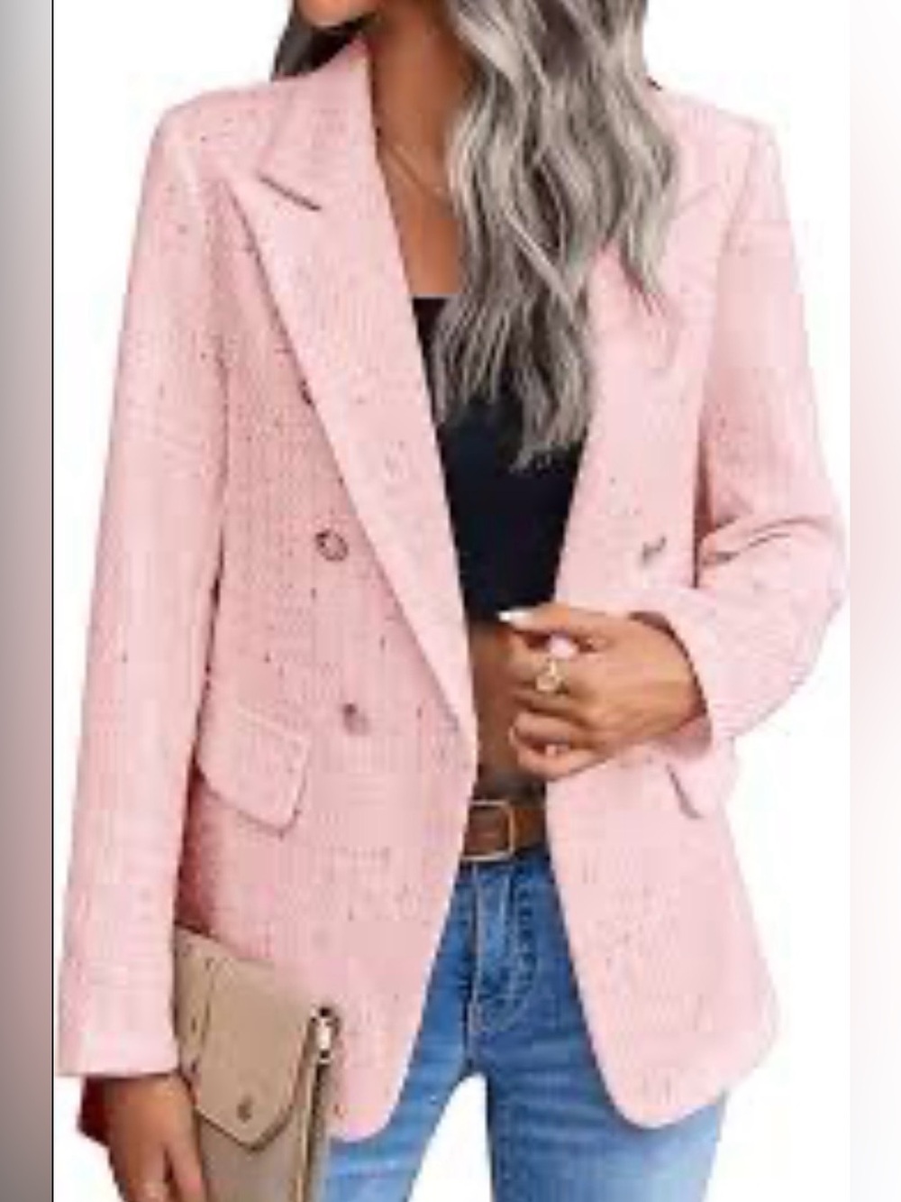 Light Pink Double-Breasted Women's Blazer Jacket